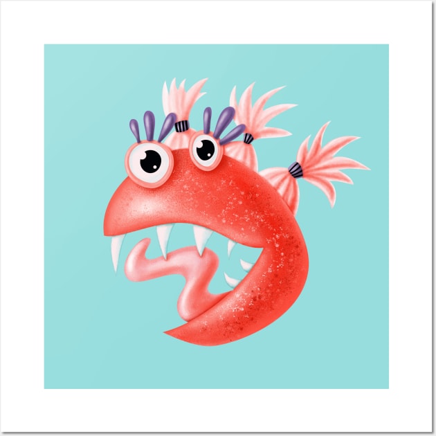 Crazy Pink Monster With Ponytails Wall Art by Boriana Giormova